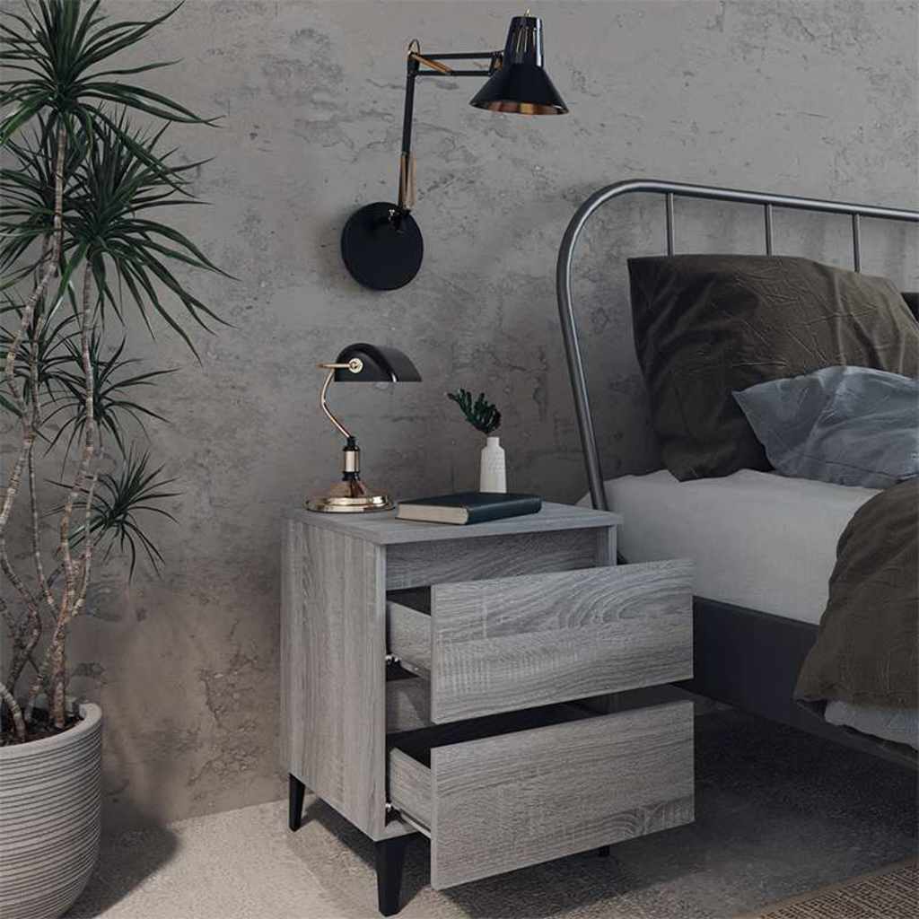 813131 vidaXL Bed Cabinets with Metal Legs 2 pcs Grey Sonoma 40x35x50 cm