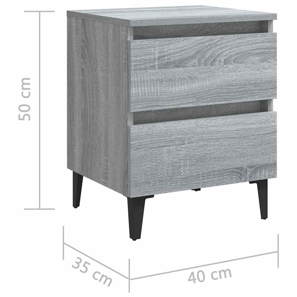 813131 vidaXL Bed Cabinets with Metal Legs 2 pcs Grey Sonoma 40x35x50 cm