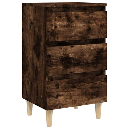813134 vidaXL Bed Cabinet with Solid Wood Legs Smoked Oak 40x35x69 cm