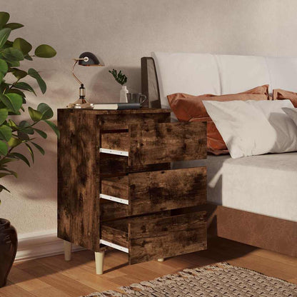 813134 vidaXL Bed Cabinet with Solid Wood Legs Smoked Oak 40x35x69 cm