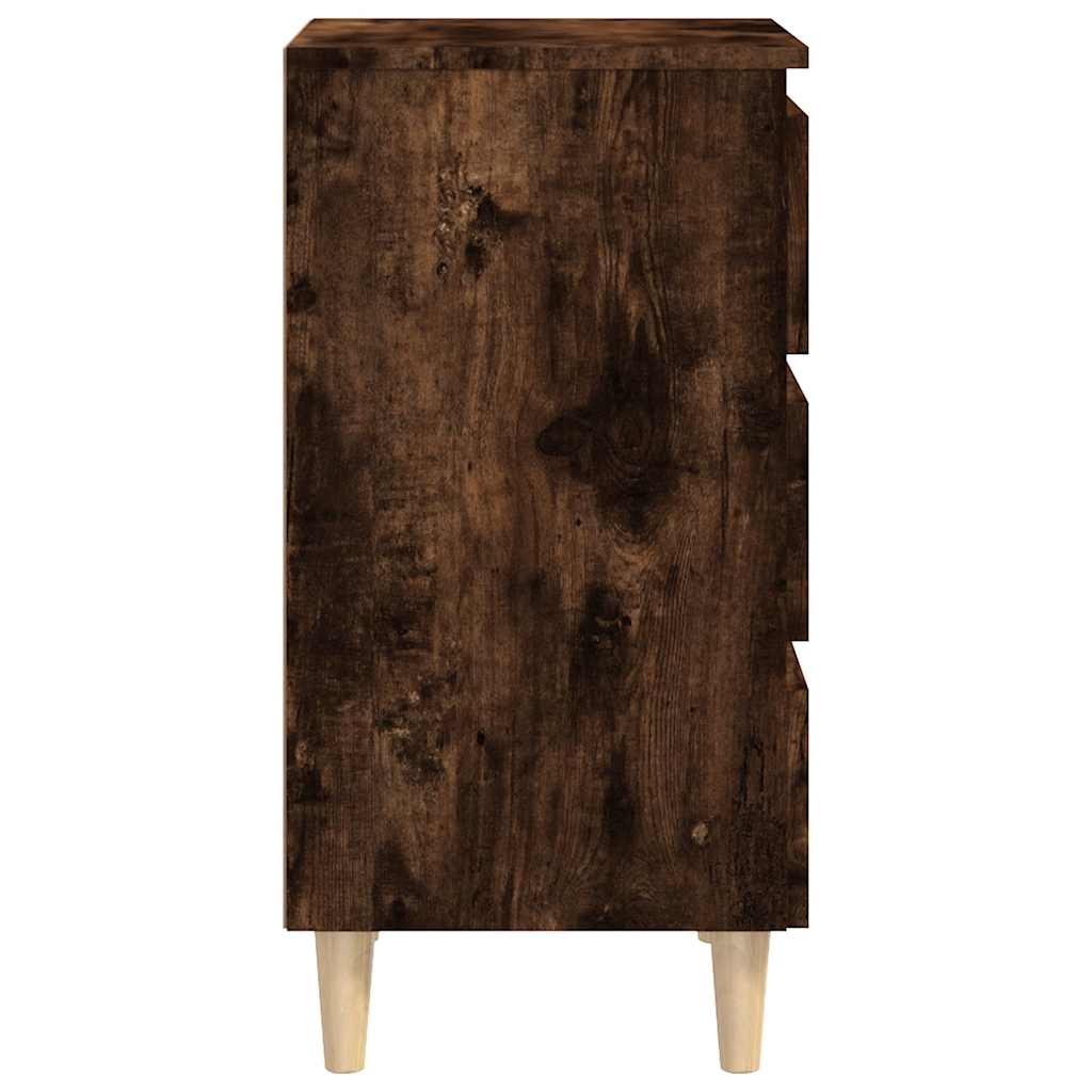 813134 vidaXL Bed Cabinet with Solid Wood Legs Smoked Oak 40x35x69 cm