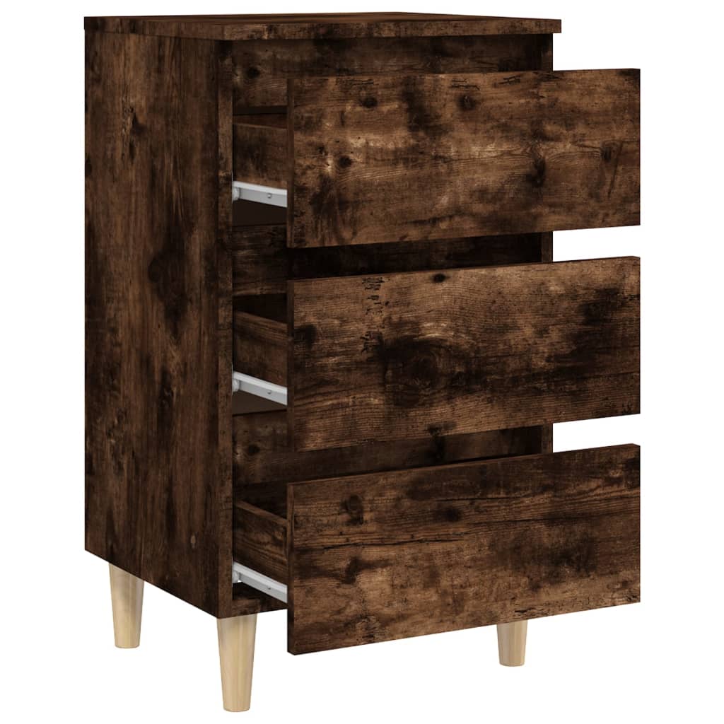 813134 vidaXL Bed Cabinet with Solid Wood Legs Smoked Oak 40x35x69 cm