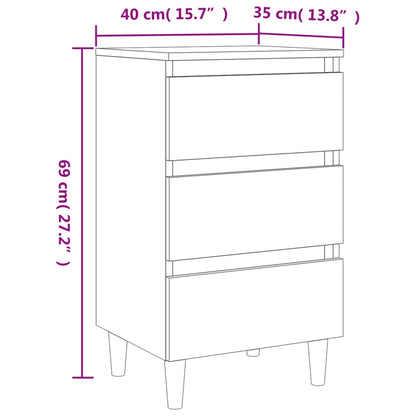 813134 vidaXL Bed Cabinet with Solid Wood Legs Smoked Oak 40x35x69 cm