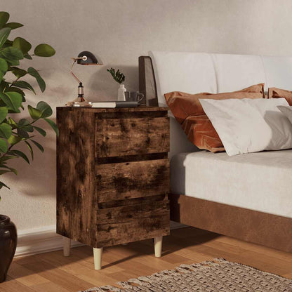 813134 vidaXL Bed Cabinet with Solid Wood Legs Smoked Oak 40x35x69 cm