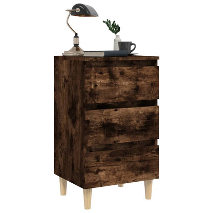 813135 vidaXL Bed Cabinets with Solid Wood Legs 2 pcs Smoked Oak 40x35x69 cm