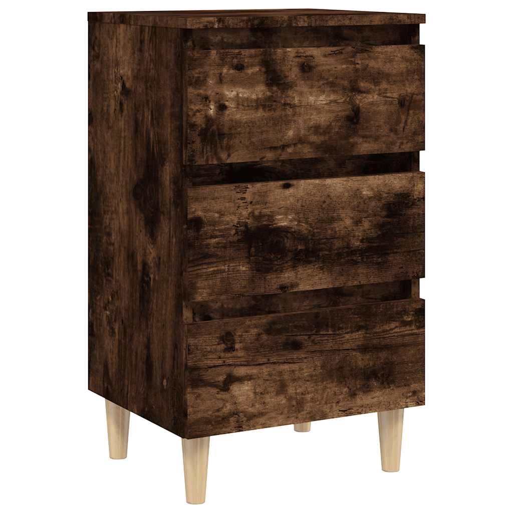 813135 vidaXL Bed Cabinets with Solid Wood Legs 2 pcs Smoked Oak 40x35x69 cm