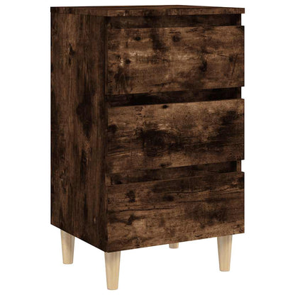 813135 vidaXL Bed Cabinets with Solid Wood Legs 2 pcs Smoked Oak 40x35x69 cm