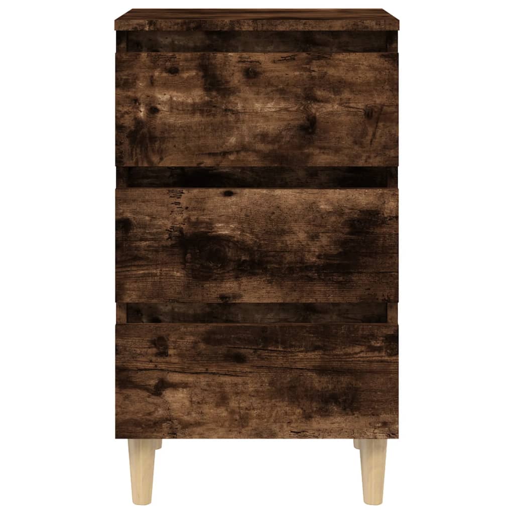 813135 vidaXL Bed Cabinets with Solid Wood Legs 2 pcs Smoked Oak 40x35x69 cm