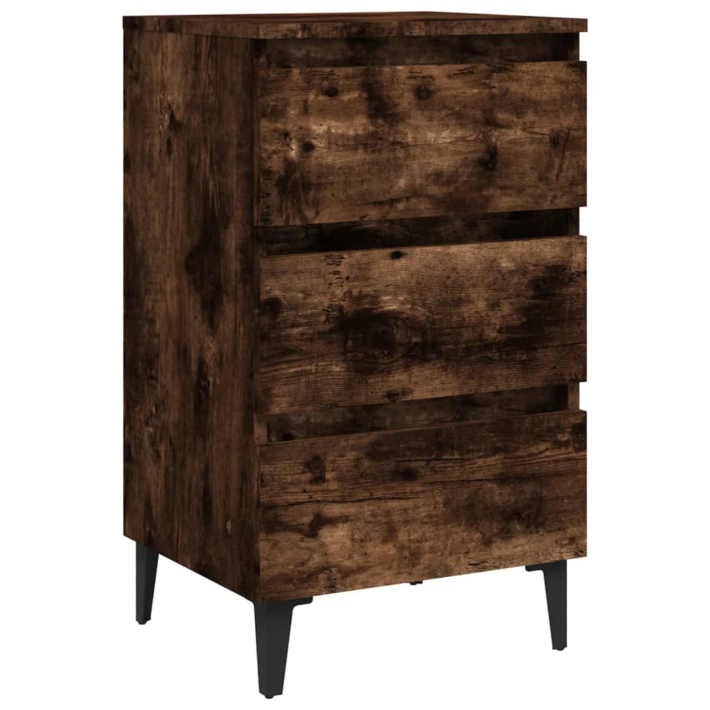 813140 vidaXL Bed Cabinet with Metal Legs Smoked Oak 40x35x69 cm