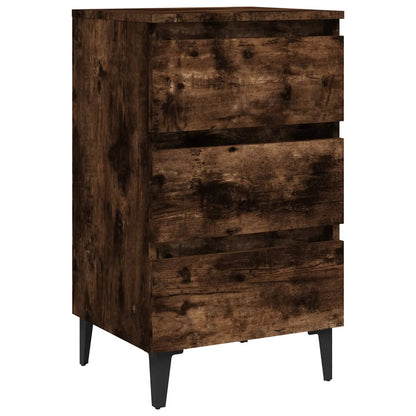 813140 vidaXL Bed Cabinet with Metal Legs Smoked Oak 40x35x69 cm