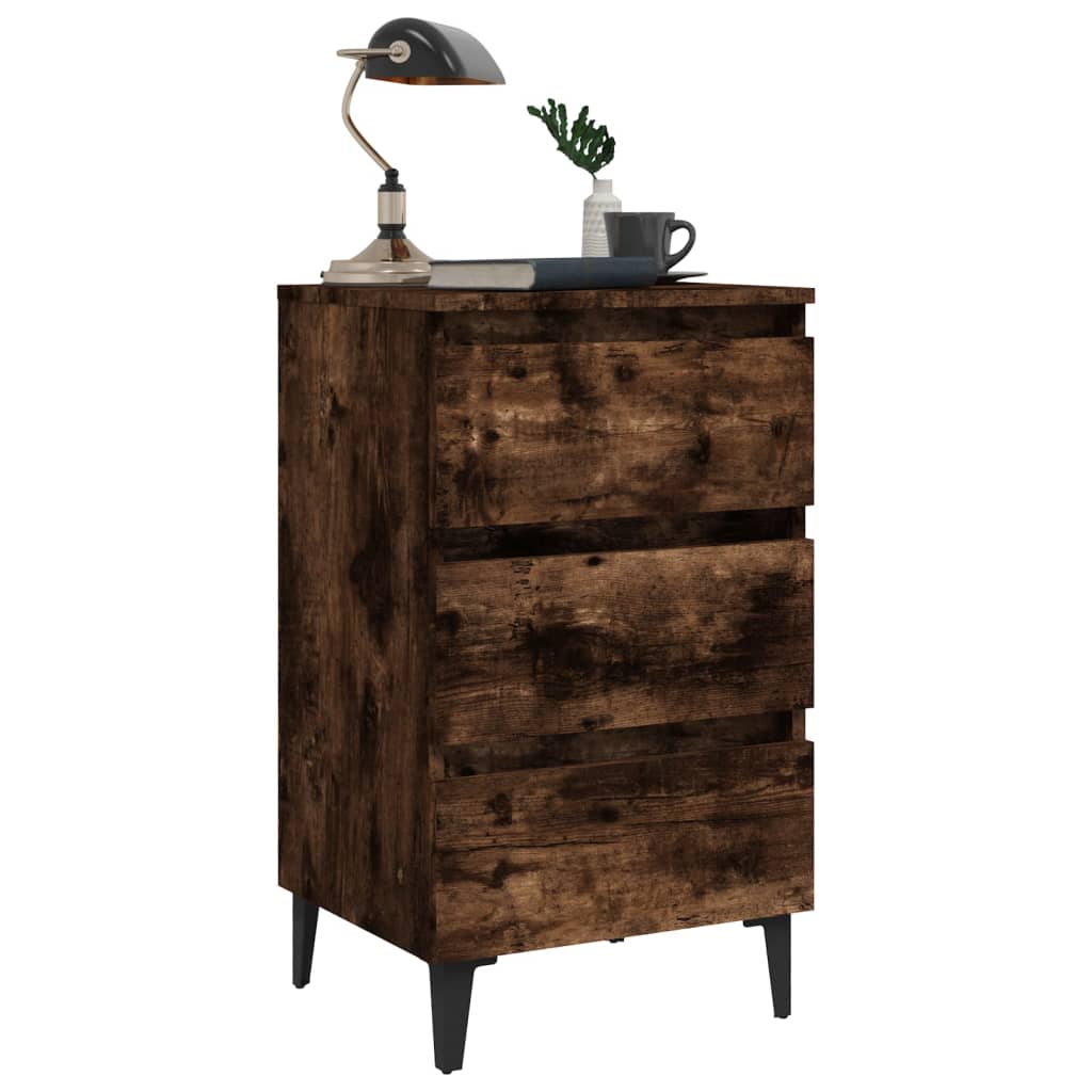 813140 vidaXL Bed Cabinet with Metal Legs Smoked Oak 40x35x69 cm