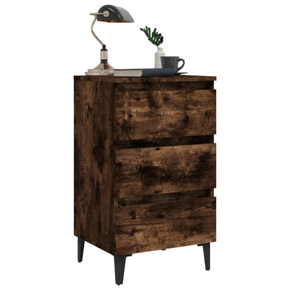813140 vidaXL Bed Cabinet with Metal Legs Smoked Oak 40x35x69 cm