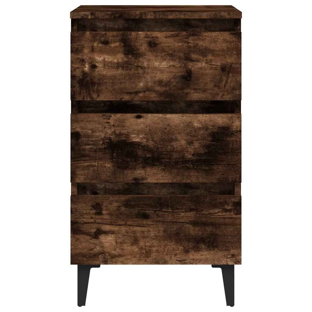 813140 vidaXL Bed Cabinet with Metal Legs Smoked Oak 40x35x69 cm