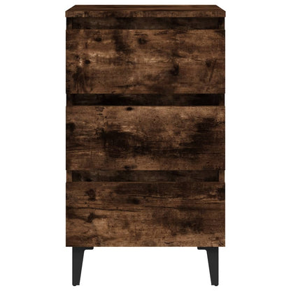 813140 vidaXL Bed Cabinet with Metal Legs Smoked Oak 40x35x69 cm