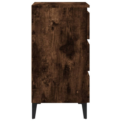 813140 vidaXL Bed Cabinet with Metal Legs Smoked Oak 40x35x69 cm