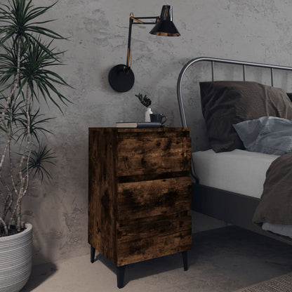 813140 vidaXL Bed Cabinet with Metal Legs Smoked Oak 40x35x69 cm