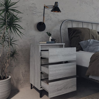 813142 vidaXL Bed Cabinet with Metal Legs Grey Sonoma 40x35x69 cm