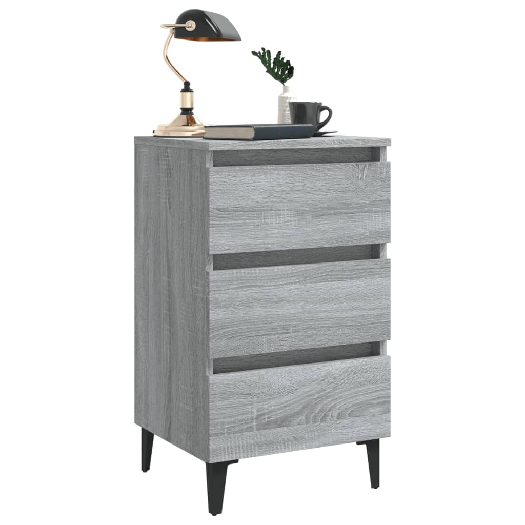 813142 vidaXL Bed Cabinet with Metal Legs Grey Sonoma 40x35x69 cm