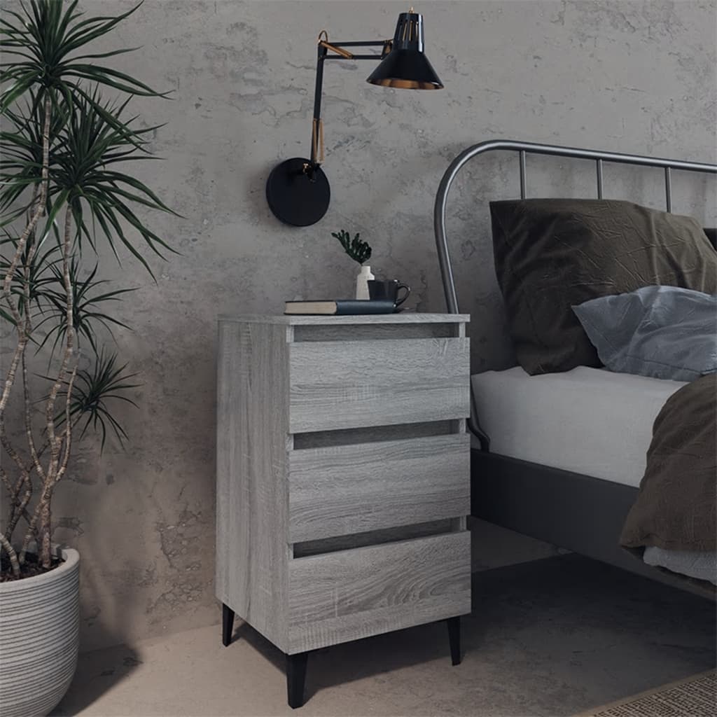 813142 vidaXL Bed Cabinet with Metal Legs Grey Sonoma 40x35x69 cm