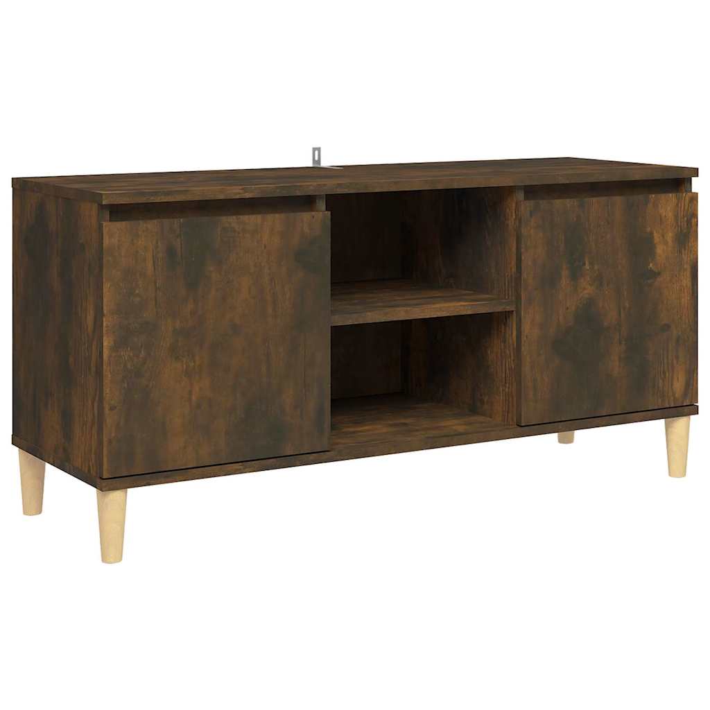 813158 vidaXL TV Cabinet with Solid Wood Legs Smoked Oak 103,5x35x50 cm