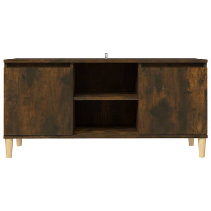 813158 vidaXL TV Cabinet with Solid Wood Legs Smoked Oak 103,5x35x50 cm
