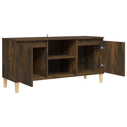 813158 vidaXL TV Cabinet with Solid Wood Legs Smoked Oak 103,5x35x50 cm