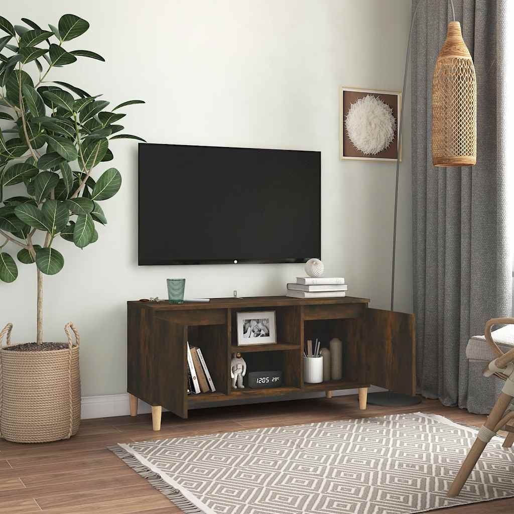 TV Cabinet with Solid Wood Legs Smoked Oak 103.5x35x50 cm