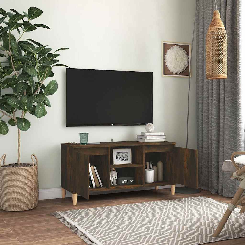 813158 vidaXL TV Cabinet with Solid Wood Legs Smoked Oak 103,5x35x50 cm