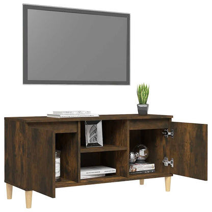 813158 vidaXL TV Cabinet with Solid Wood Legs Smoked Oak 103,5x35x50 cm