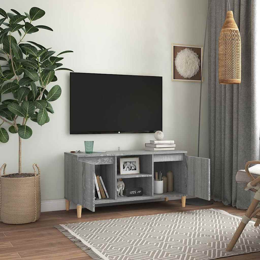 TV Cabinet with Solid Wood Legs Grey Sonoma 103,5x35x50 cm