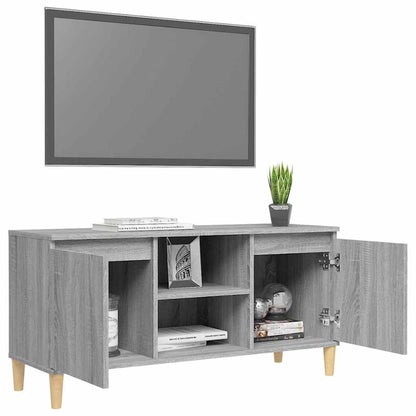 TV Cabinet with Solid Wood Legs Grey Sonoma 103,5x35x50 cm