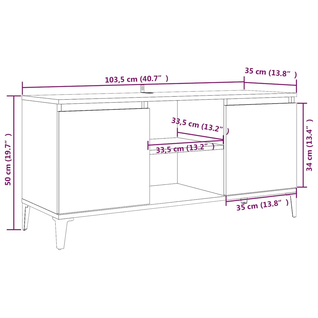 813162 vidaXL TV Cabinet with Metal Legs Grey Sonoma 103,5x35x50 cm