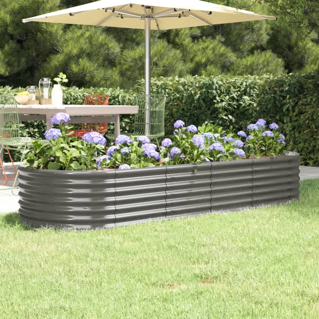 Garden Raised Bed | Grey | Powder-coated steel | 224x80x36 cm | Durable