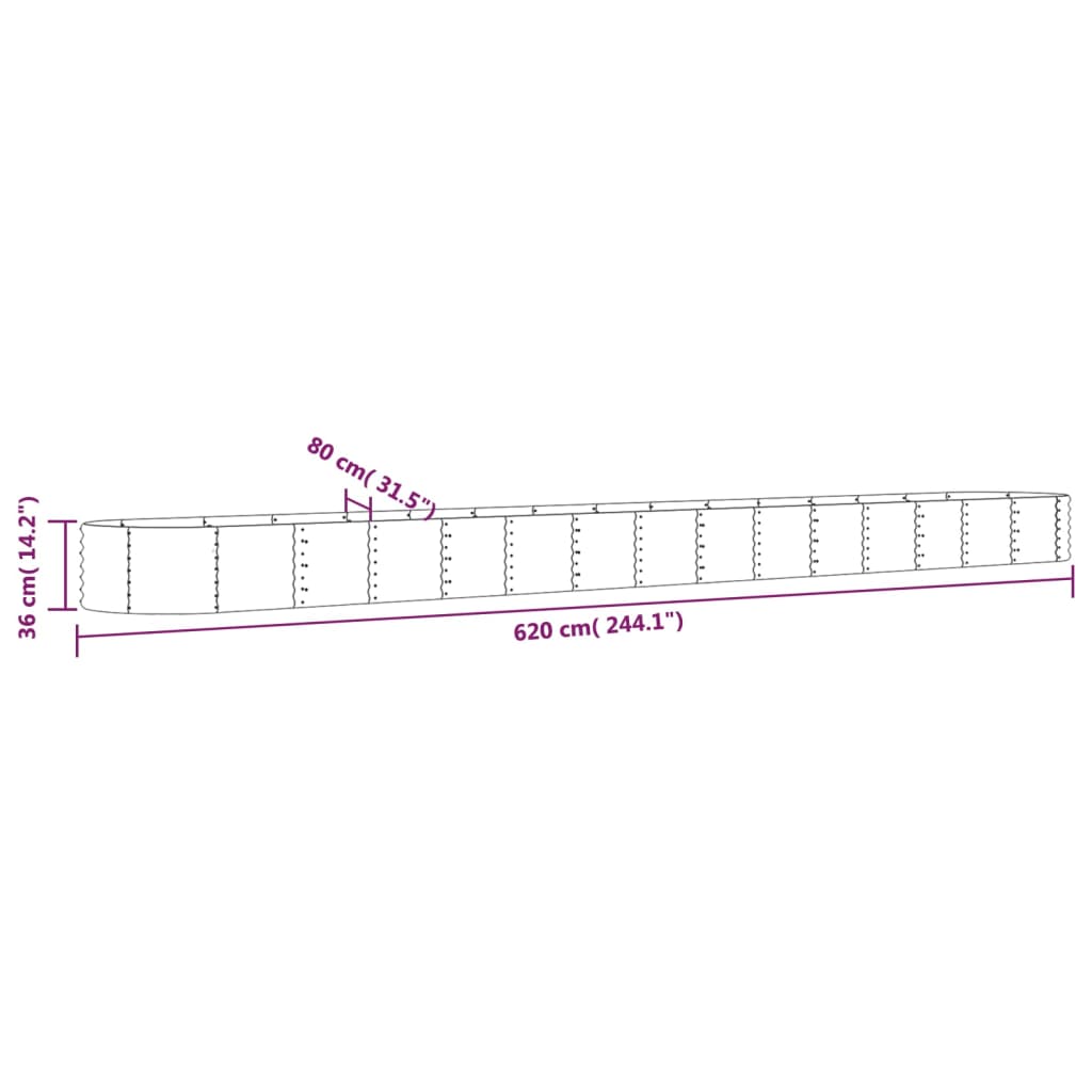 Garden Raised Bed Galvanised Steel 620x80x36 cm Brown