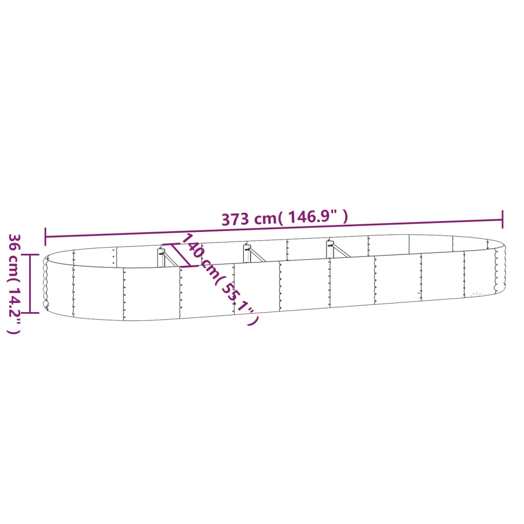 Garden Raised Bed Galvanised Steel 373x140x36 cm Brown