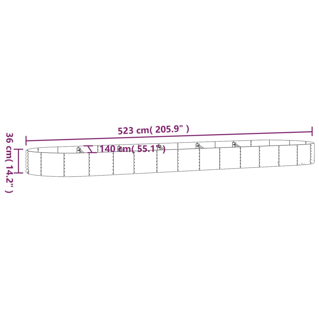 Garden Raised Bed Galvanised Steel 523x140x36 cm Silver