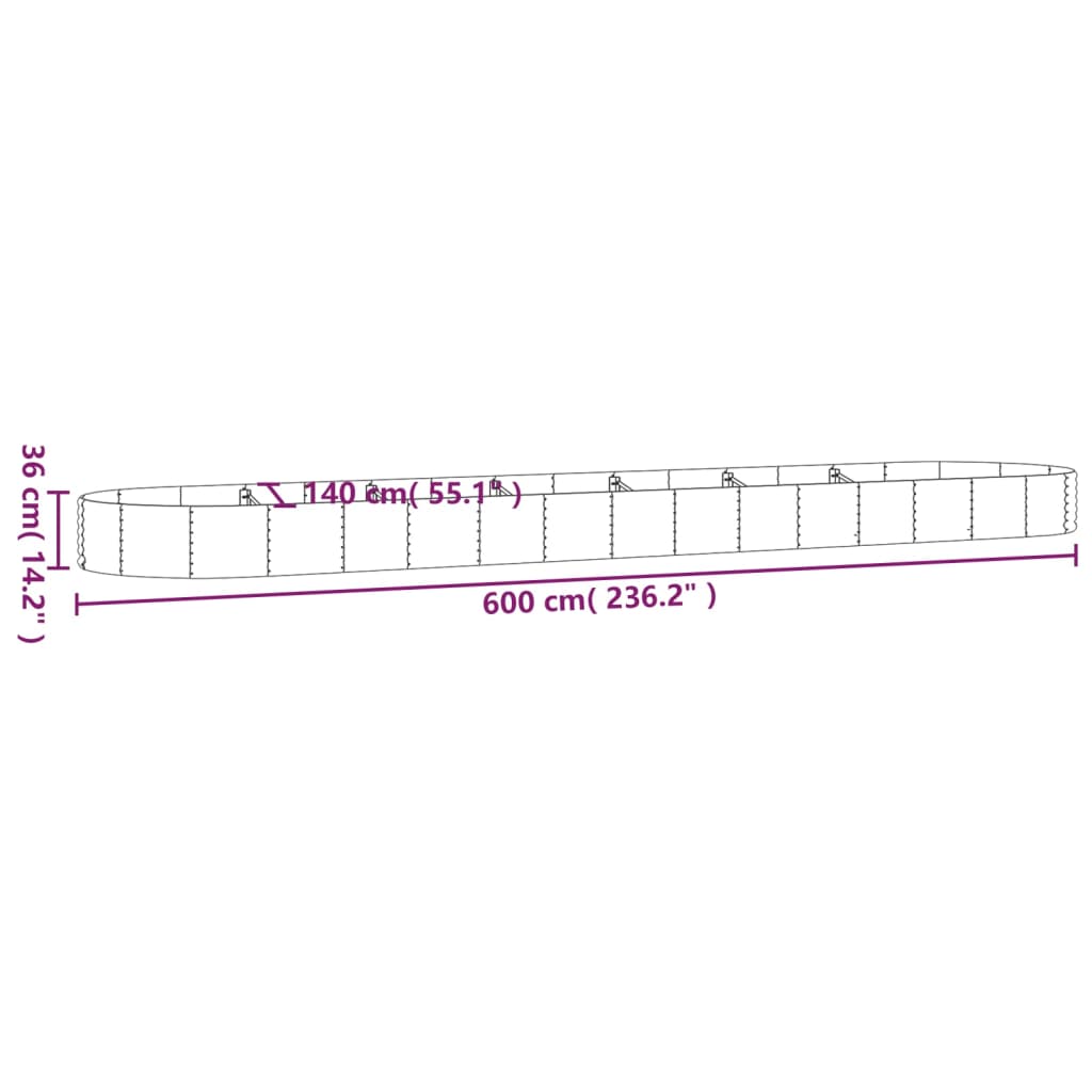 Garden Raised Bed Galvanised Steel 600x140x36 cm Brown
