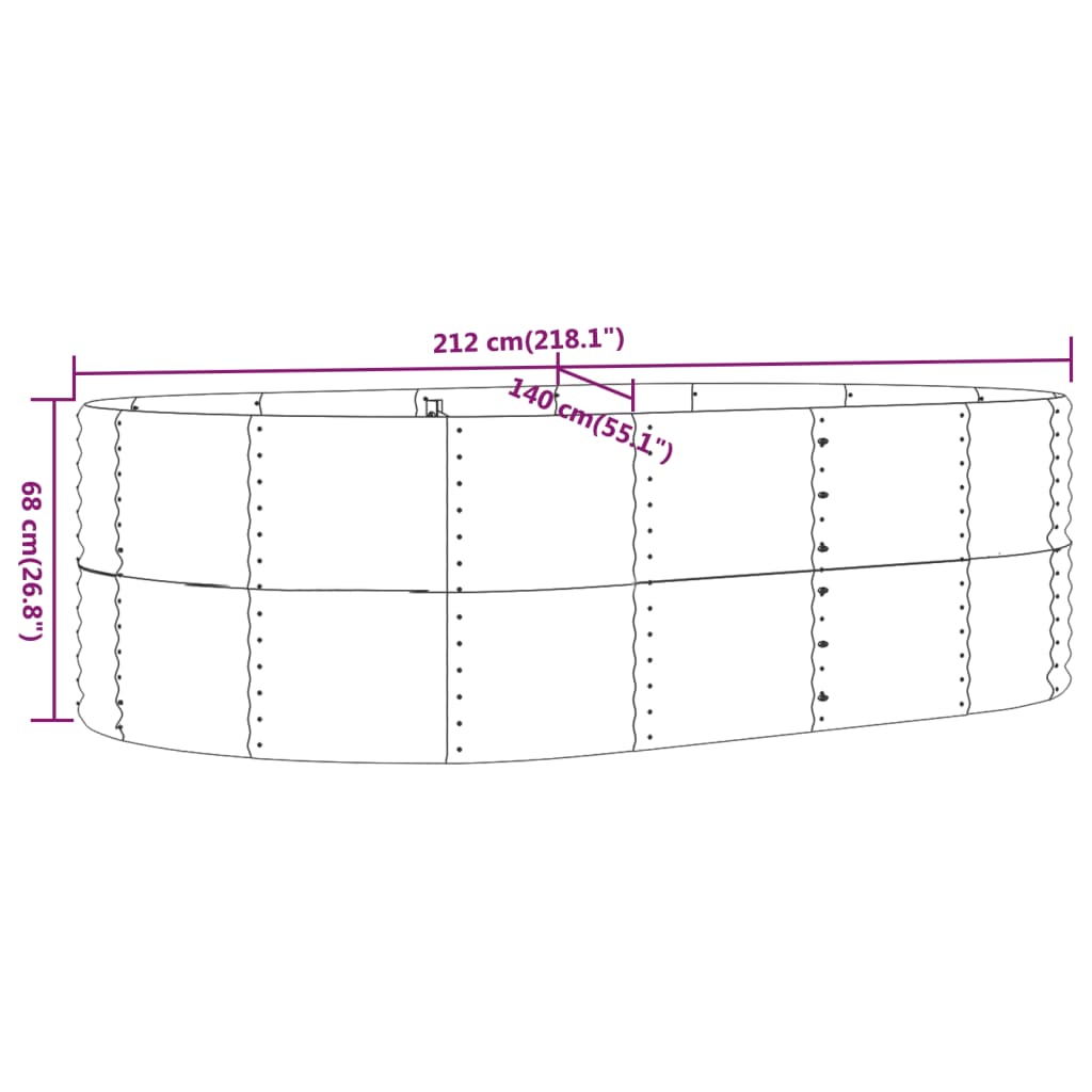 Garden Raised Bed Grey 212x140x68 cm Galvanised Steel