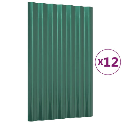 Roof Panels 12 pcs Galvanised Steel Green 60x36 cm