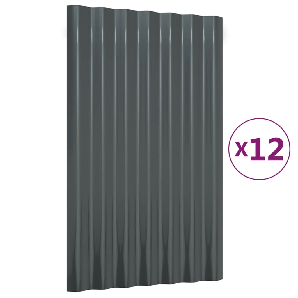 Roof Panels 12 pcs Galvanised Steel Anthracite 60x36 cm
