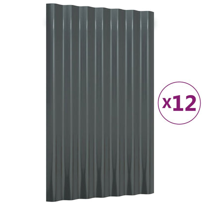 Roof Panels 12 pcs Galvanised Steel Anthracite 60x36 cm