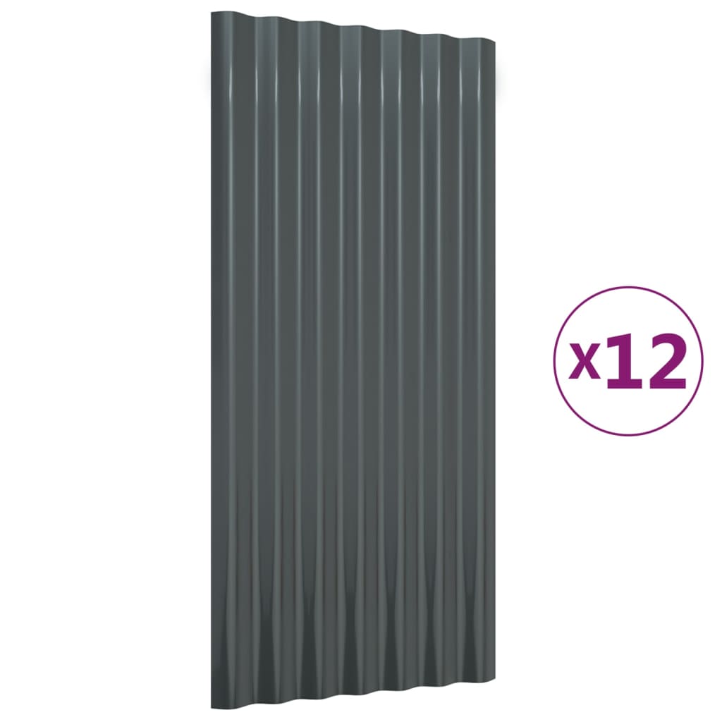 Roof Panels 12 pcs Galvanised Steel Anthracite 80x36 cm