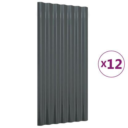 Roof Panels 12 pcs Galvanised Steel Anthracite 80x36 cm
