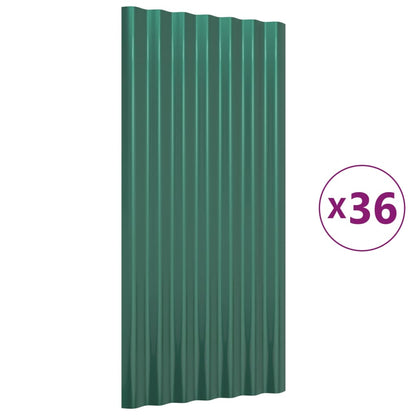 Roof Panels 36 pcs Galvanised Steel Green 80x36 cm