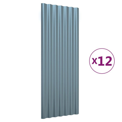 Roof Panels 12 pcs Galvanised Steel Grey 100x36 cm
