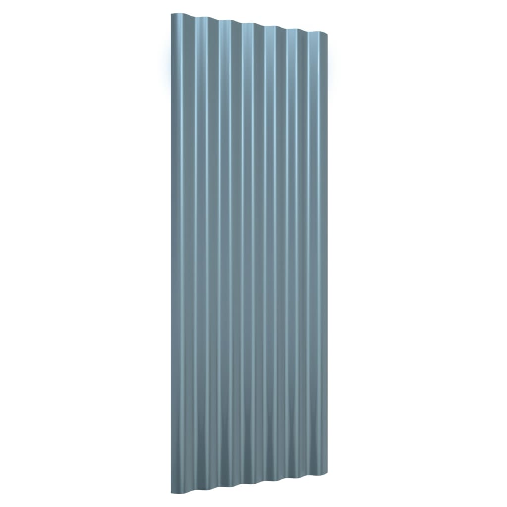 Roof Panels 12 pcs Galvanised Steel Grey 100x36 cm