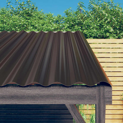 Roof Panels 12 pcs Galvanised Steel Brown 100x36 cm