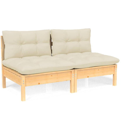 2-Seater Garden Sofa with Cream Cushions Solid Pinewood