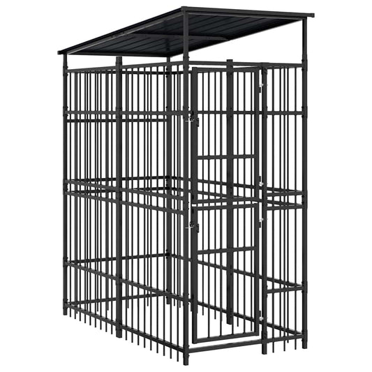 Outdoor Dog Kennel with Roof Steel 1.84 m²