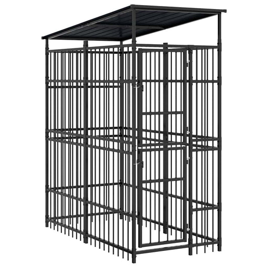 Outdoor Dog Kennel with Roof Steel 1.84 m²